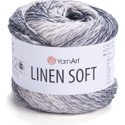 YarnArt Příze Linen soft 7406 černo-šedo-světlý proužek