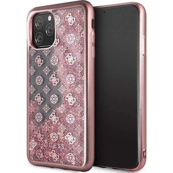 GUESS Peony Liquid Glitter Case - дизайнерски кейс с висока защита за iPhone 11 Pro Max (розов)