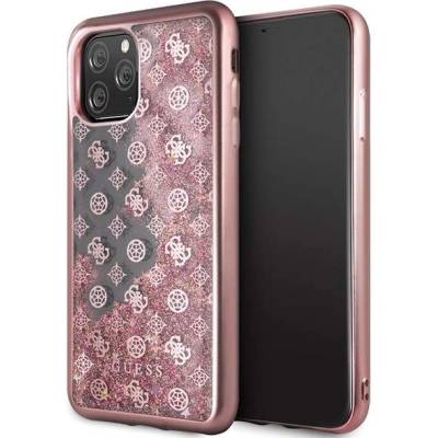 GUESS Peony Liquid Glitter Case - дизайнерски кейс с висока защита за iPhone 11 Pro Max (розов)