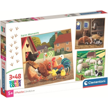 Clementoni Детски пъзел Clementoni от 3 x 48 части - Животът във фермата (25791)
