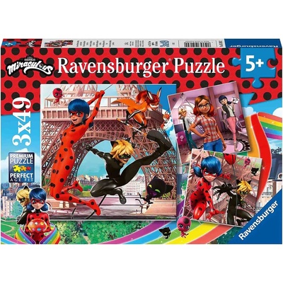 Ravensburger Детски пъзел Ravensburger от 3 x 49 части - Калинката и котарака (5189)