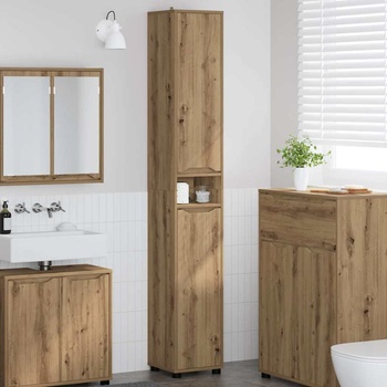 vidaXL Шкаф за баня с рафт Дъб 30, 5 x 30 x 195 см Инженерно дърво (888766)