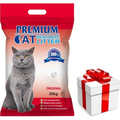 Premium Cat Премиум котешка тоалетна с бентонит - Natural за котки 20 кг + безплатна изненада за котката