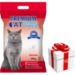Premium Cat Премиум котешка тоалетна с бентонит - Natural за котки 20 кг + безплатна изненада за котката