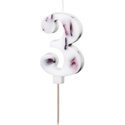PartyDeco Svíčka číslice 3 bílá s okvětními lístky 8 cm