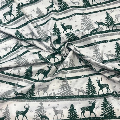 Vianočný vzor bavlnenej látky Skandinávský vzor, farba zelená, metráž 160 cm