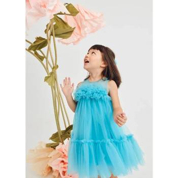 Abel & Lula Свободна тюлена рокля с цветя за мини момиче в тюркоазен цвят Abel&Lula