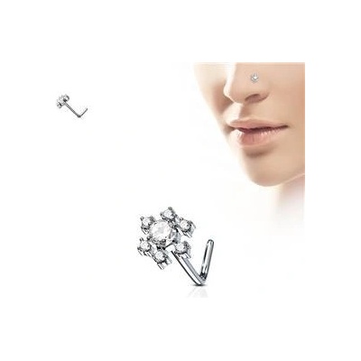 Šperky4U zahnutý piercing do nosu čiré kamínky N0086-C