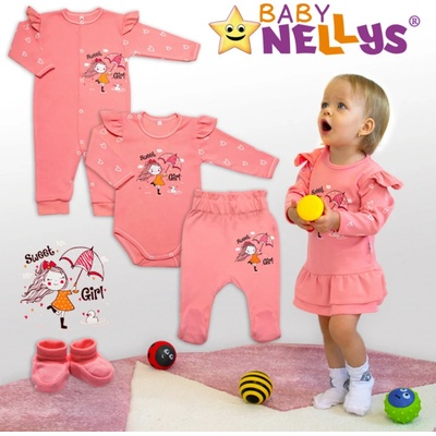 Baby Nellys Bavlnené dojčenské polodupačky Sweet Girl losos marhuľa