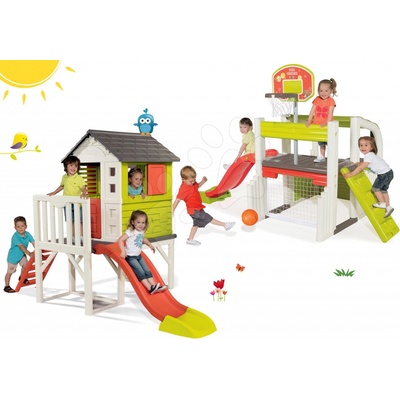 Smoby Set detský domček na pilieroch Pilings House s 1,5 m šmykľavkou+hracie centrum Fun Center so stolom SM810800-3