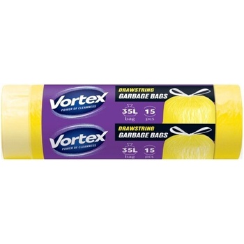 Vortex Жълти с Връзки 35 л, торби за отпадъци, 15бр (4823071662733)