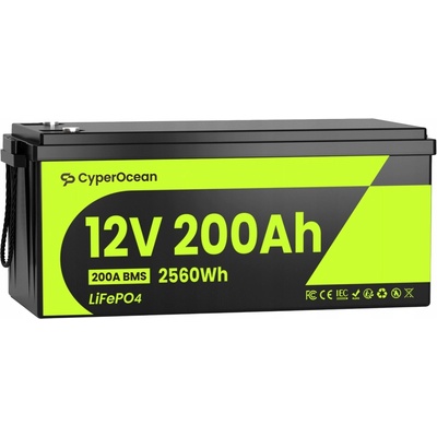 CyperOcean LiFePO4 12V 200Ah 2560Wh IP65 200A BMSLiFePO4