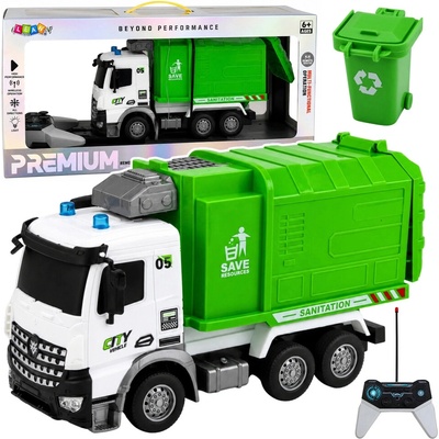 LEAN Toys Diaľkovo ovládané RC smetiarske auto so svetlami a košom 1:14 RTR