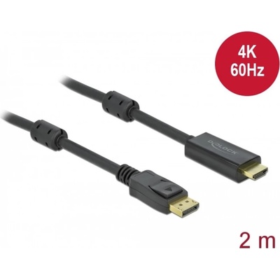 Кабел Delock 85956, от DisplayPort(м) към HDMI(м), 2m, 4K/60Hz, черен (DELOCK-85956)