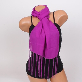 Image 1 of Лилав шал с дълги ресни и перлички