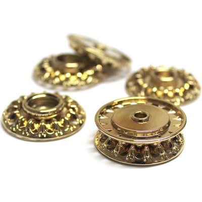 Ozdobná kovová patentka 28mm 954114 zlatá - přišívací knoflík stiskací