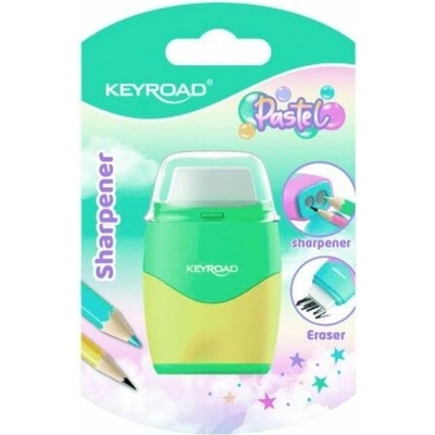 Strúhadlo KEYROAD Pastel color collection! plastové s dvomi otvormi a gumou, blister, mix farieb