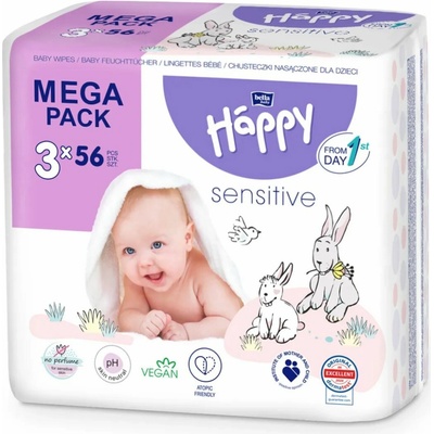 BELLA Baby Happy Sensitive vlhčené obrúsky 3 x 56 ks