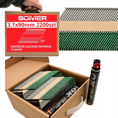 Sada klincov 3,1x90 mm spojených papierom a 2x OK hladké klince
