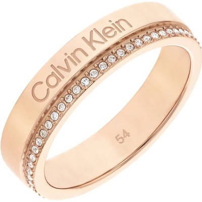 Calvin Klein Pozlátený prsteň s kryštálmi Minimal Linear 35000202