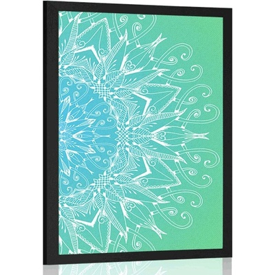 Plakát bílá Mandala na modrozeleném pozadí - 40x60 white