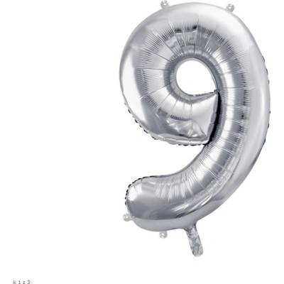 PartyDeco Fóliový balón Číslo 9 strieborný 86cm