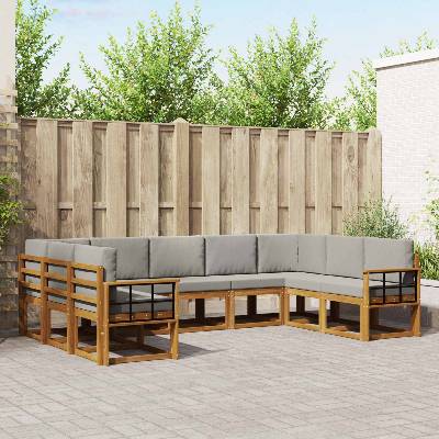 vidaXL Комплект дивани за открито 9 pcs Естествено и светло сиво (3366994)