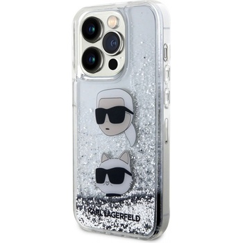 Karl Lagerfeld Liquid Glitter Karl and Choupette Head iPhone 15 Pro Max stříbrné