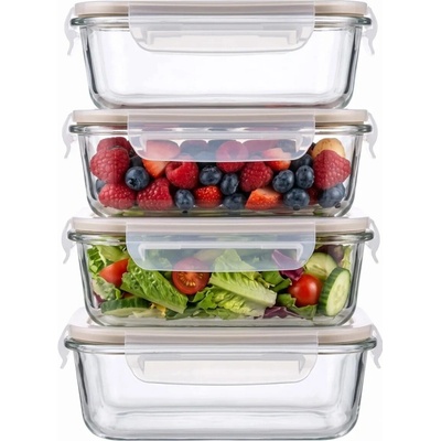 Altom Design Sada 4 skleněných dóz na potraviny hermetické Fresh 0,65 l