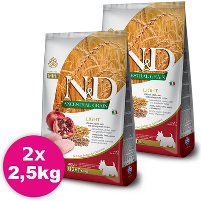 N&D Dog AG Adult Mini Light Chicken Spelt Oats & Pomegranate 2 x 2,5 kg