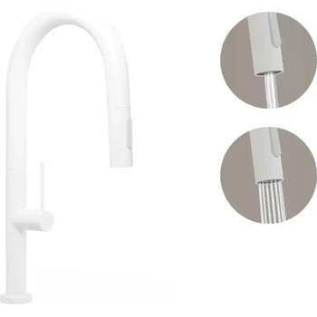 Твоят Стил - Кухненски Мивки Бял смесител за кухня с изтегляща глава, 2 режима на струя - 9020
