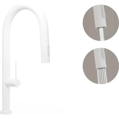 Твоят Стил - Кухненски Мивки Бял смесител за кухня с изтегляща глава, 2 режима на струя - 9020