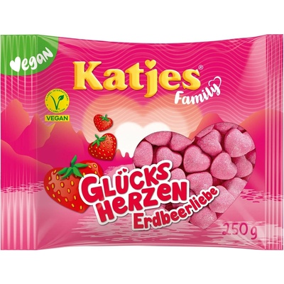 Katjes Family Glücksherzen Erdbeerliebe gumové bonbony 250 g