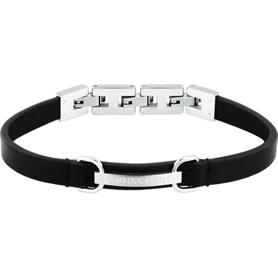 Trussardi Pánský náramek z černé kůže T-Leather TJAXZ08