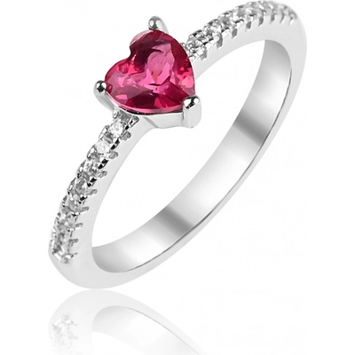 Meucci Stříbrný prsten s růžovým srdíčkem a zirkony SR160