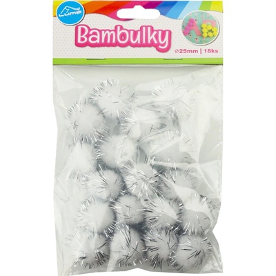 Bambulky Luma metalické bílo-stříbrné, 18ks, 25mm