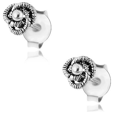 Šperky eshop puzetové náušnice ze stříbra patinovaný uzel s lesklou kuličkou I27.24