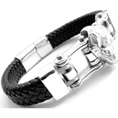 Steel Jewelry pánský černý kožený náramek s kombinací chirurgické oceli NR180418