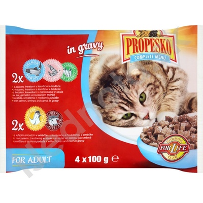 Propesko Cat losos krevety kura a hovädzie 4 x 100 g