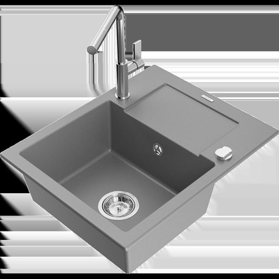Enzo гранитна мивка с 1 отделение с отцедник и кухня батерия Flora, сива - 6506-71-670401-00 (6506-71-670401-00)