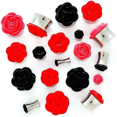 Šperky eshop plug do ucha s plastickou růžičkou SP54.08 růžová