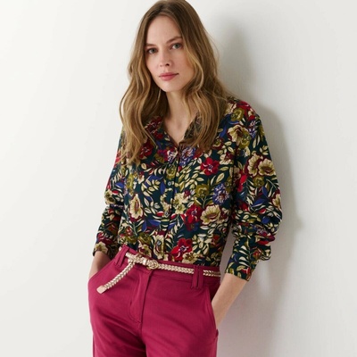 Košile na knoflíčky s potiskem květin recyklovaný polyester zelená/švestková