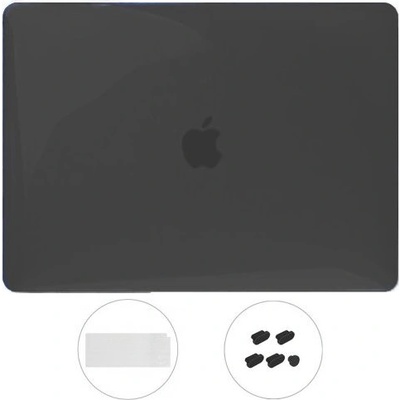 3в1 лъскава кейс с изключително тънко покритие за EU клавиатура и тапи за портовете за MacBook Pro 15" с тъчбар (A1707 / A1990) - черен (43383)