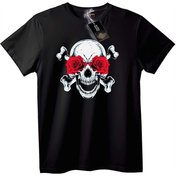 NOONEBRAND Тениска Skull с червени рози - 7XL, White