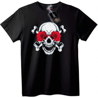 NOONEBRAND Тениска Skull с червени рози - 7XL, White