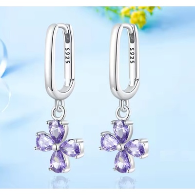 For Silver Dámské náušnice s přívěskem fialového zirkonového květu - Stříbro 925