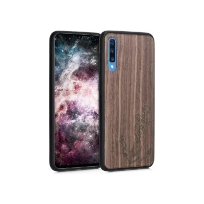 kwmobile Дървен калъф с дизайн котва за Samsung Galaxy A70 - тъмнокафяв