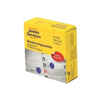 Etikety kruhové 10mm Avery modré v dispenzore