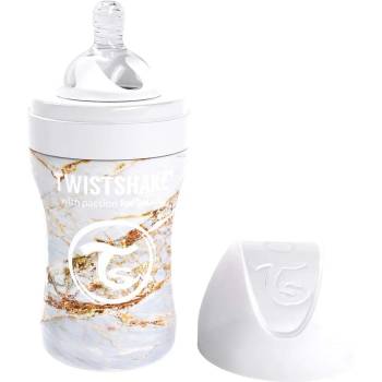 Twistshake Бебешко шише Twistshake - Мраморно бяло, неръждаема стомана, 260 ml (78565)