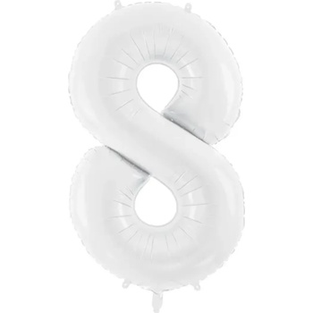 Image 1 of PartyDeco Фолиев балон за рожден ден, цифра 8, бял, 86см